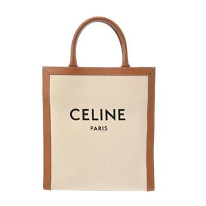 Celine Vertical Cabas Bag Natural Tan Canvas Calfskin